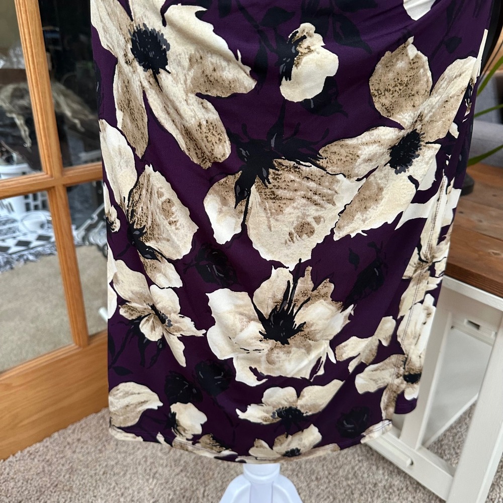American Living Floral Print Sheath Dress Purple‎ Beige Black Size 6 - Picture 7 of 9